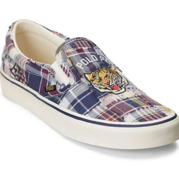 Polo Ralph Lauren Men's Sz 9.5 Keaton Tiger Patchwork Slip-On Sneakers - Picture 1 of 11